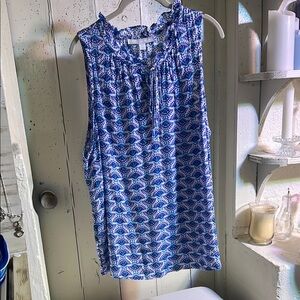 Blue Patterned Sleeveless Blouse